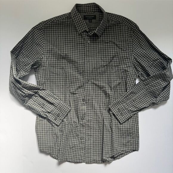 Banana Republic Soft Wash Slim Fit Grey/White Plaid Size Medium - Picture 1 of 6